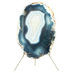 Lace Agate Geode on Stand with Natural Blue Banded Agate - All Natural