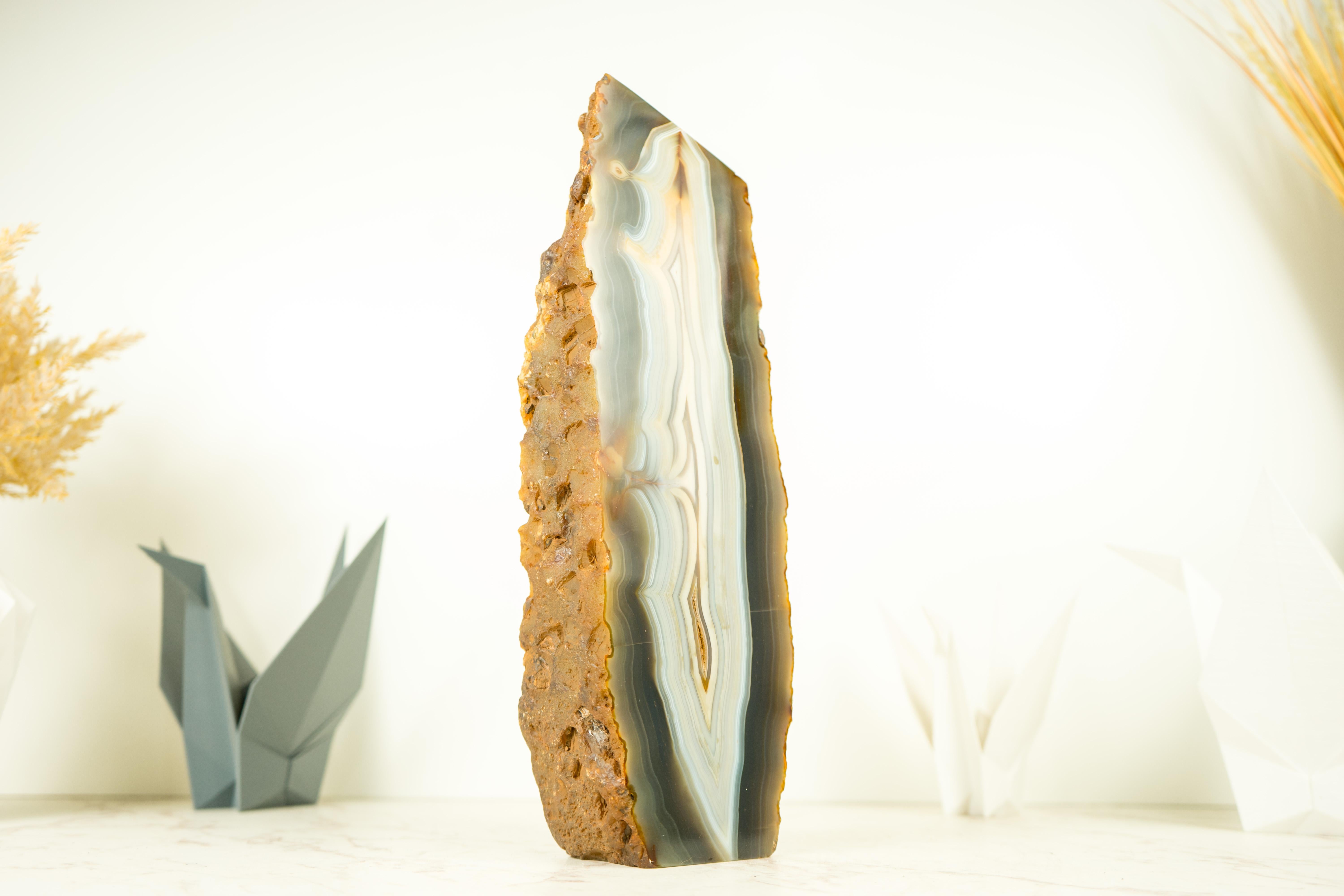 Contemporary Lace Agate Geode with Natural Fluid Laces as if it was Sculpted by Nature For Sale