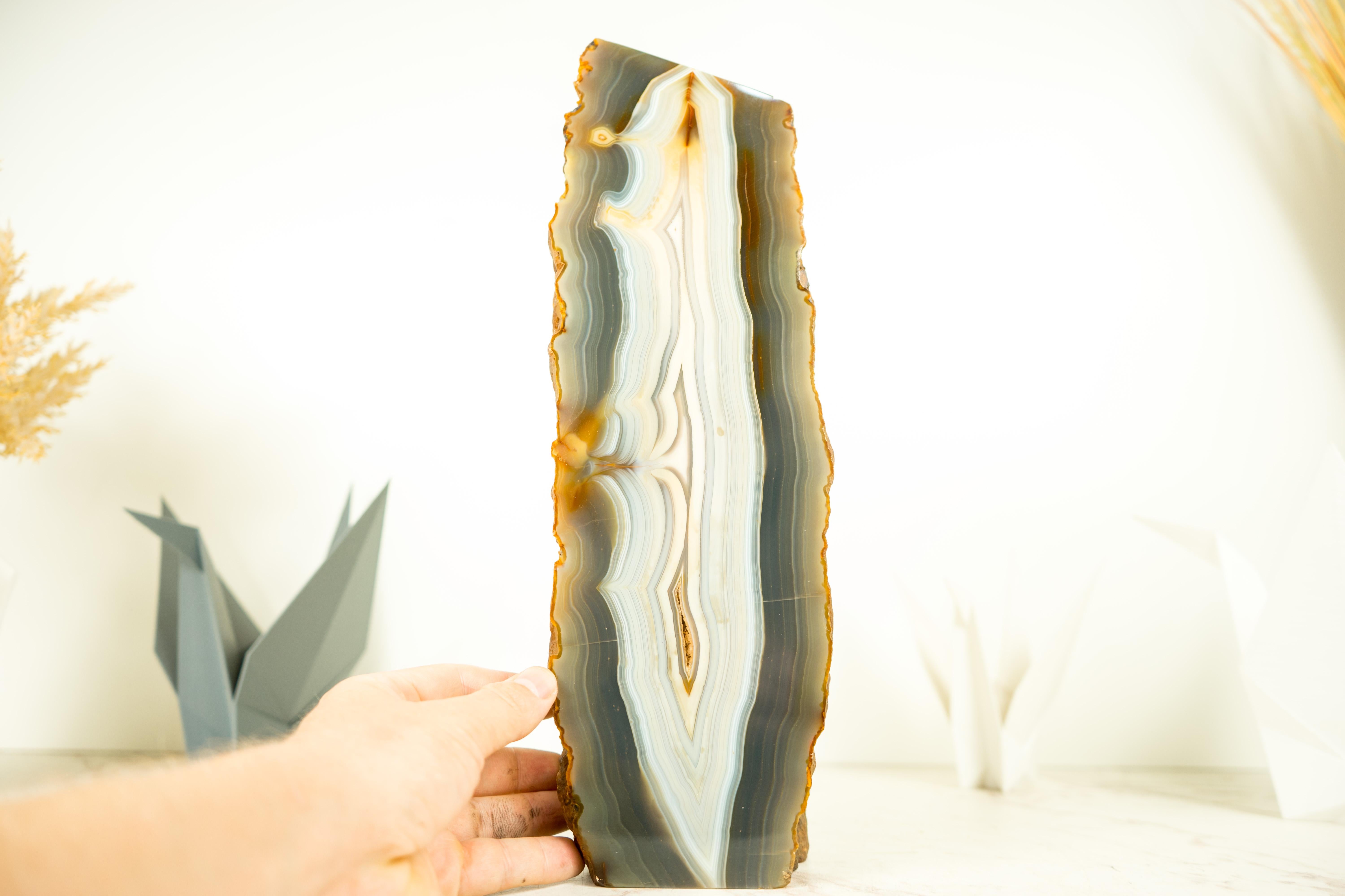 Lace Agate Geode with Natural Fluid Laces as if it was Sculpted by Nature For Sale 1