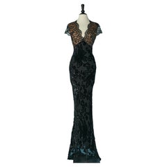 Lace and lurex dévoré evening dress with drag Ronit Zilkha