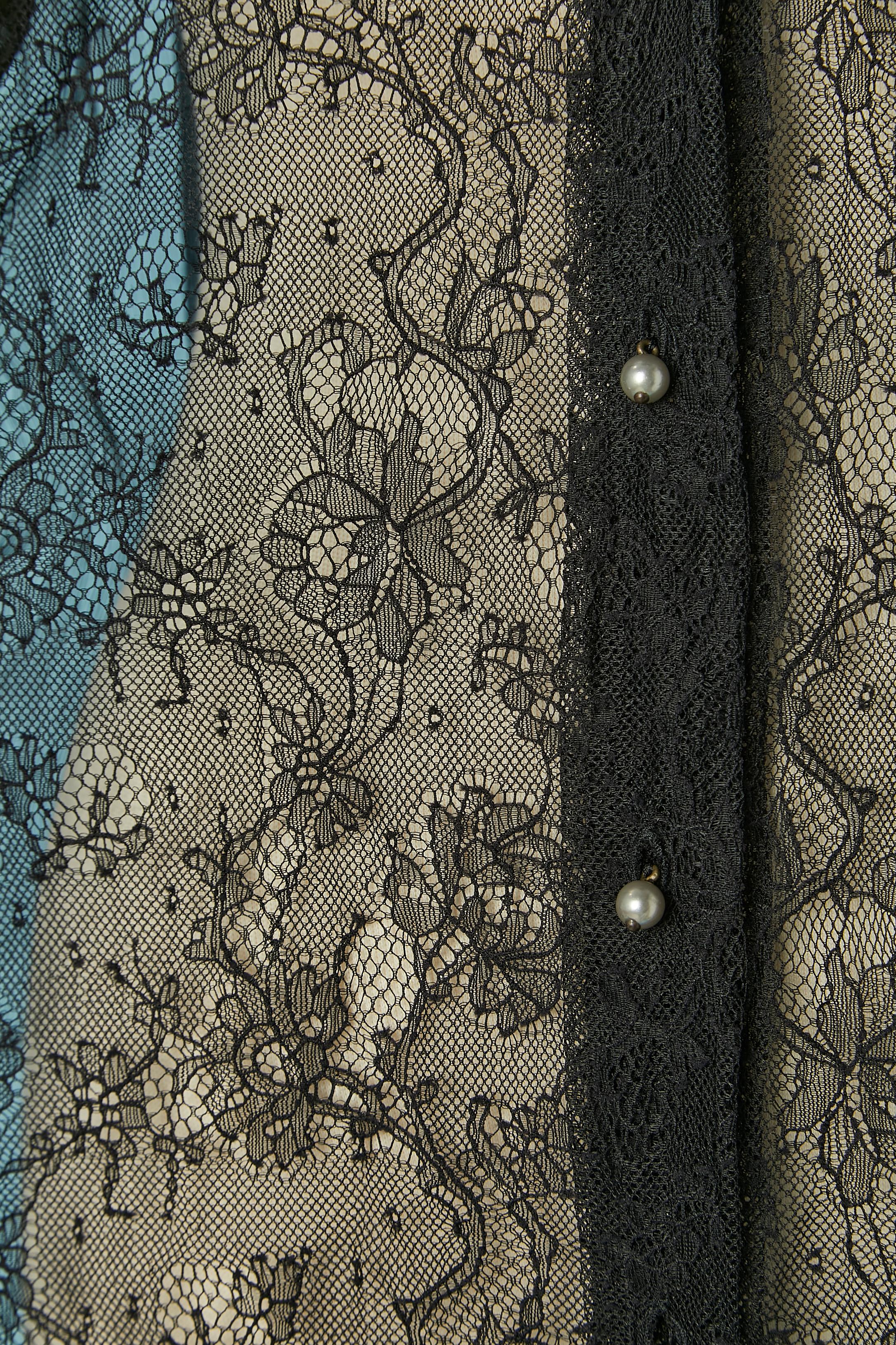 Black Lace and silk chiffon black shirt with pearl button D&G by Dolce Gabbana For Sale