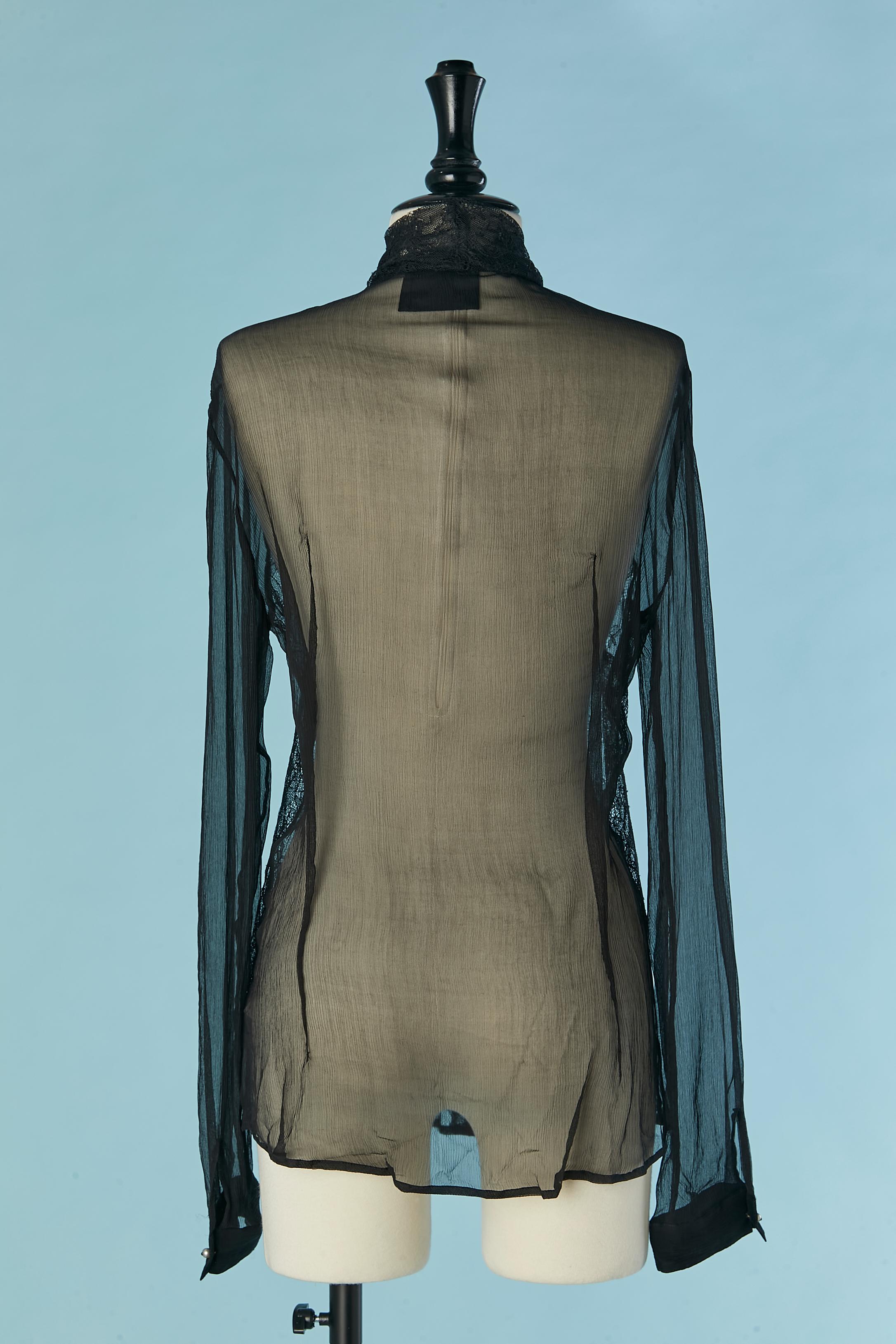 Women's Lace and silk chiffon black shirt with pearl button D&G by Dolce Gabbana For Sale