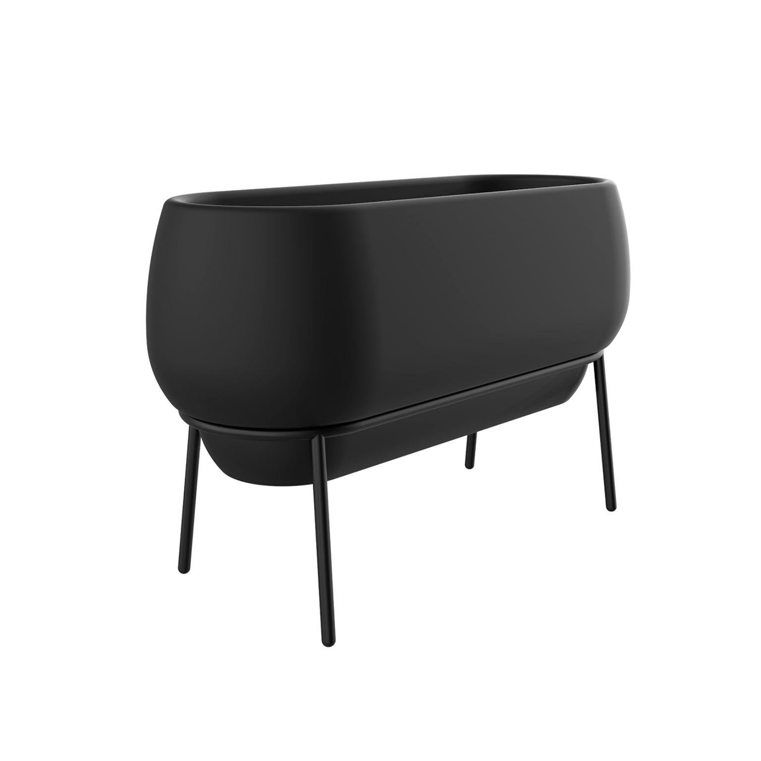 Lace black planter by MOWEE
Dimensions: D50 x W120 x H76 cm
Material: Polyethylene and stainless steel.
Weight: 13.5 kg.
Also available in different colors and finishes. (Lacquered or retroilluminated). 

Lace is a collection of furniture made