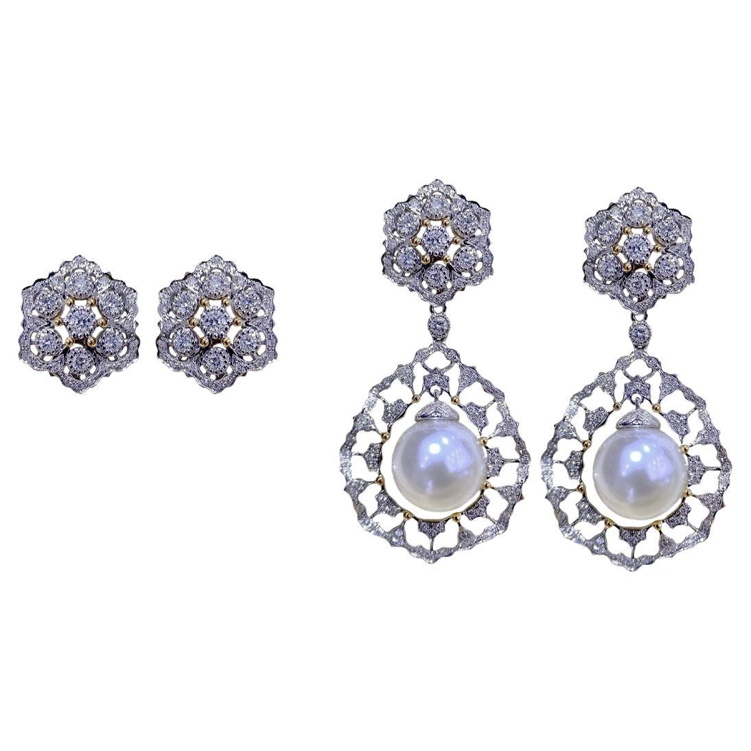 【Crown Radiance】Lace Diamond Pavé South Sea Pearl Convertible Statement Earrings