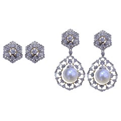 【Crown Radiance】Spitze-Diamant-Pavé-Südseeperle konvertierbare Statement-Ohrringe