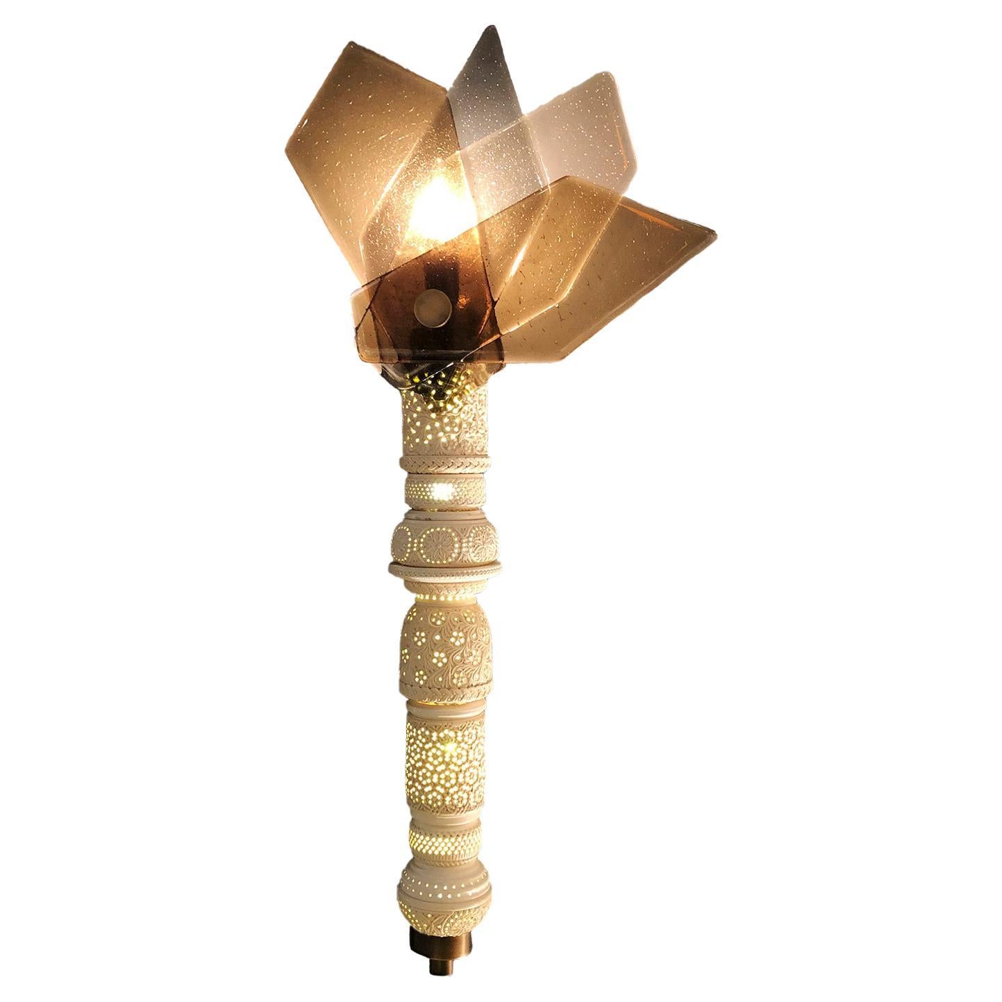 Lace Fan in Meerschaum, Glass, and Brass by Feyza