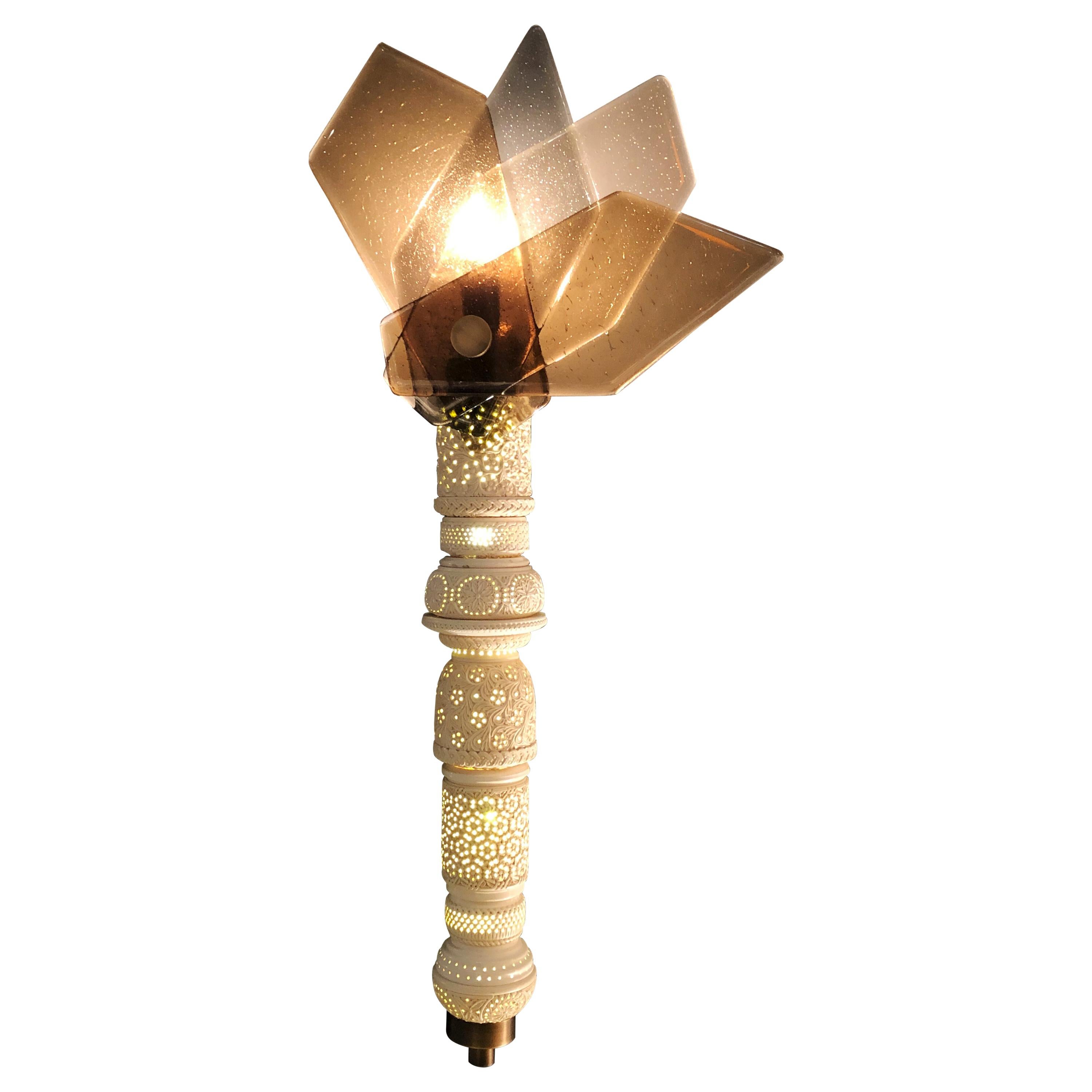 Lace Fan Wall Sconce in Meerschaum with Glass Shade by Feyza Kemahlioglu For Sale