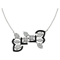 Lace Gold Necklace with Diamonds and Black Enamel