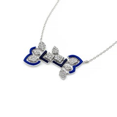 Lace Gold Necklace with Diamonds and Navy Enamel