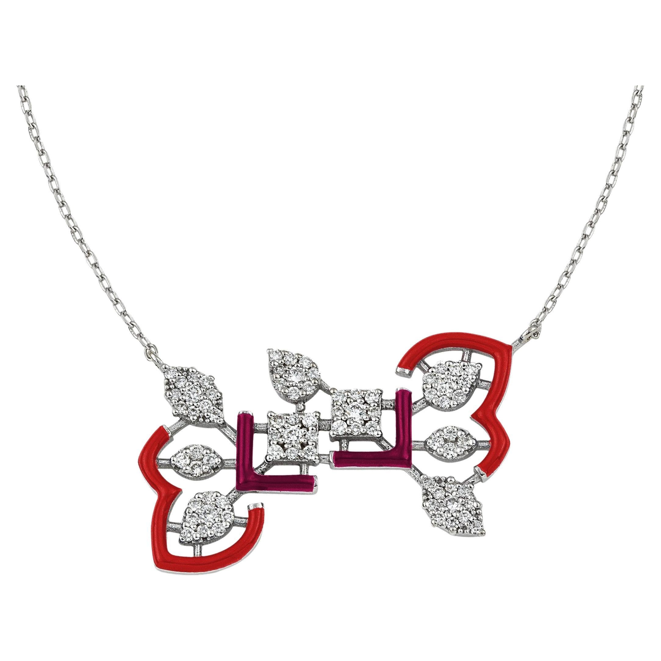 Collier en dentelle, diamants et émail rouge en vente