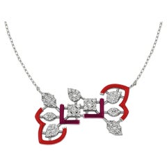 Lace Gold Necklace with Diamonds and Red Enamel