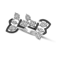 Lace Gold Ring with Diamonds and Black Enamel