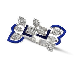Lace Gold Ring with Diamonds and Navy Enamel