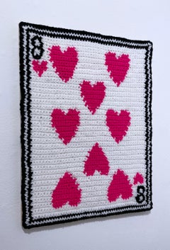 8 of Hearts (2022) by Lace In The Moon, pop art textile crochet wall art, cards