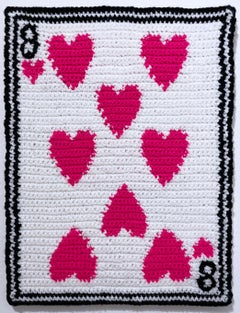 8 of Hearts (2022) by Lace In The Moon, pop art textile crochet wall art, cards