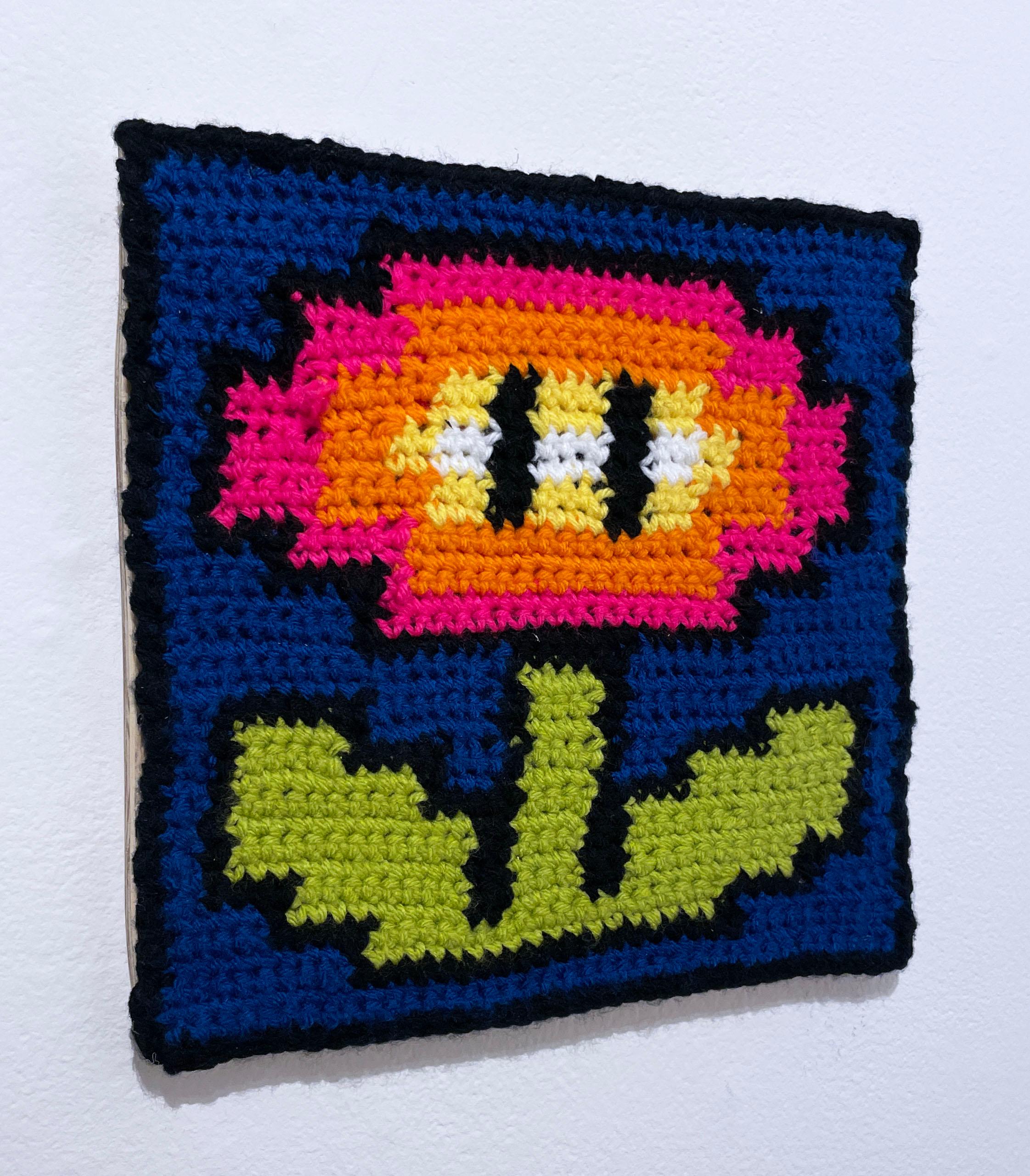 Nintendo Flower (2022) by Lace In The Moon, pop art textile crochet gamer art For Sale 1