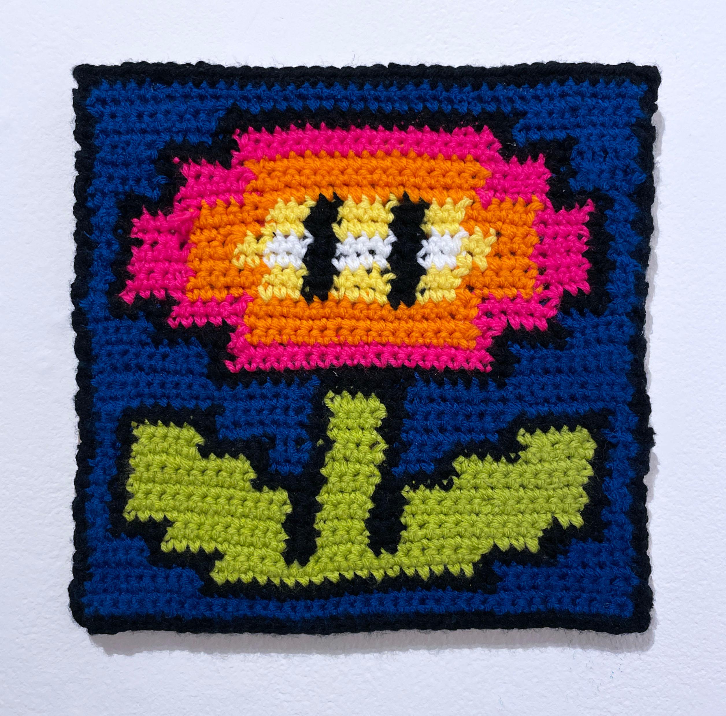 Nintendo Flower (2022) by Lace In The Moon, pop art textile crochet gamer art For Sale 2