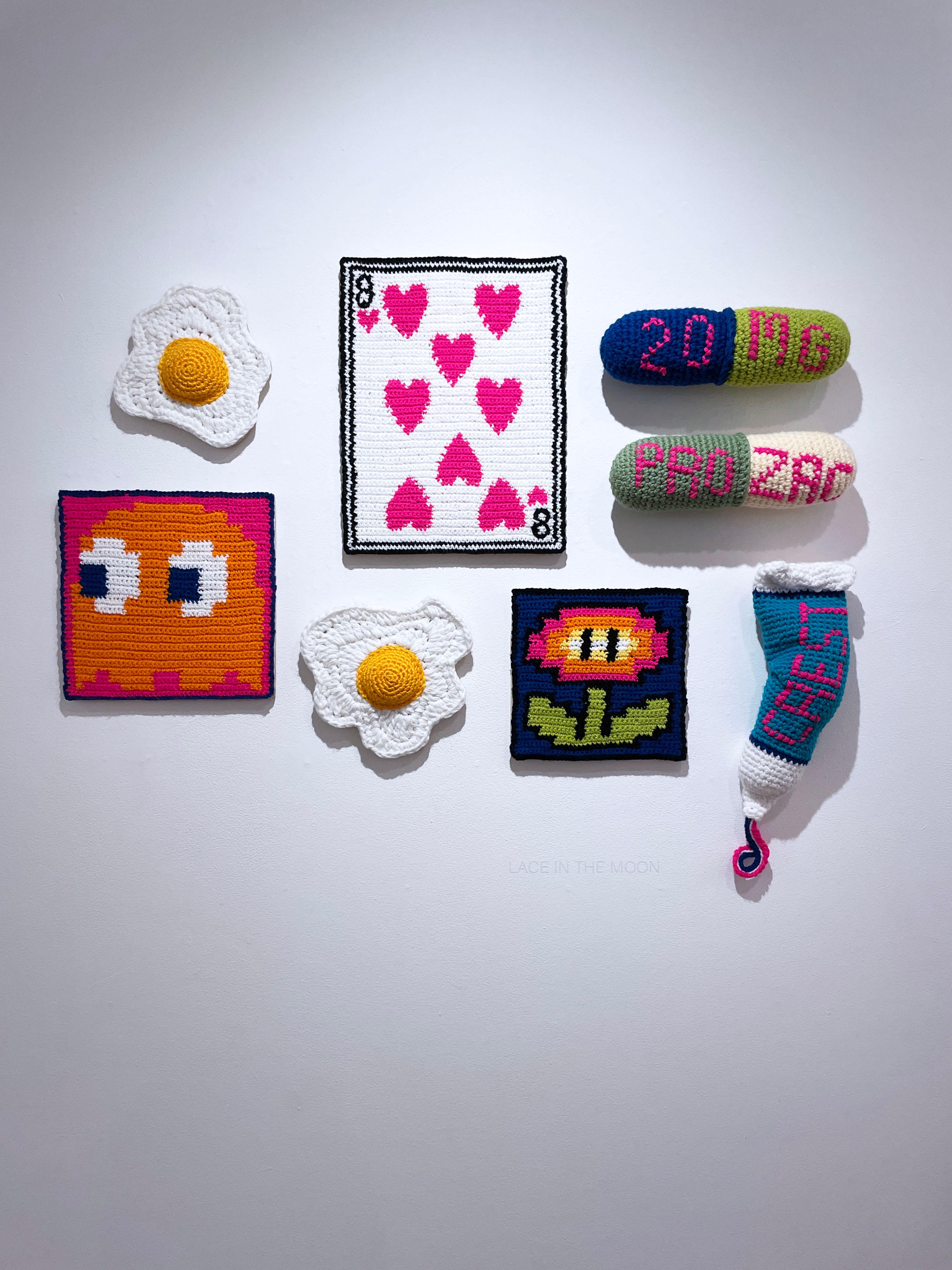 Nintendo Flower (2022) by Lace In The Moon, pop art textile crochet gamer art For Sale 4