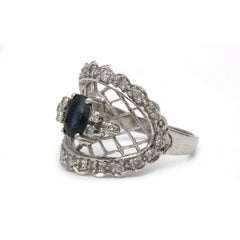 “Lace” Openwork 18K White Gold Ring with 0.80 ct Sapphire & 22 Accent Diamonds