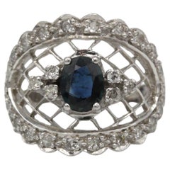 “Lace” Openwork 18K White Gold Ring with 0.80 ct Sapphire & 22 Accent Diamonds