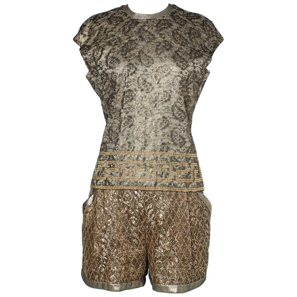 Lace overlay shorts and blouse set Gianni Versace couture For Sale