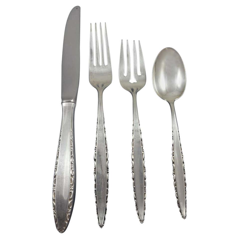Lace Point By Lunt Sterling Silver Flatware Set For 12 Service 51 Lace point by lunt sterling silver flatware set for 12 service 51