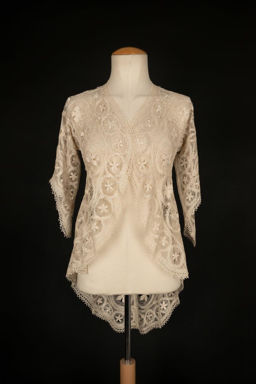 Lace Set of Short-Sleeved Jacket and Long Skirt, 1910 For Sale 1