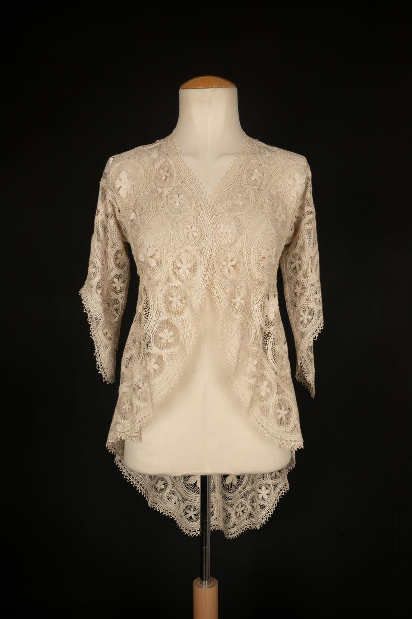 Women's Lace Set of Short-Sleeved Jacket and Long Skirt, 1910 For Sale