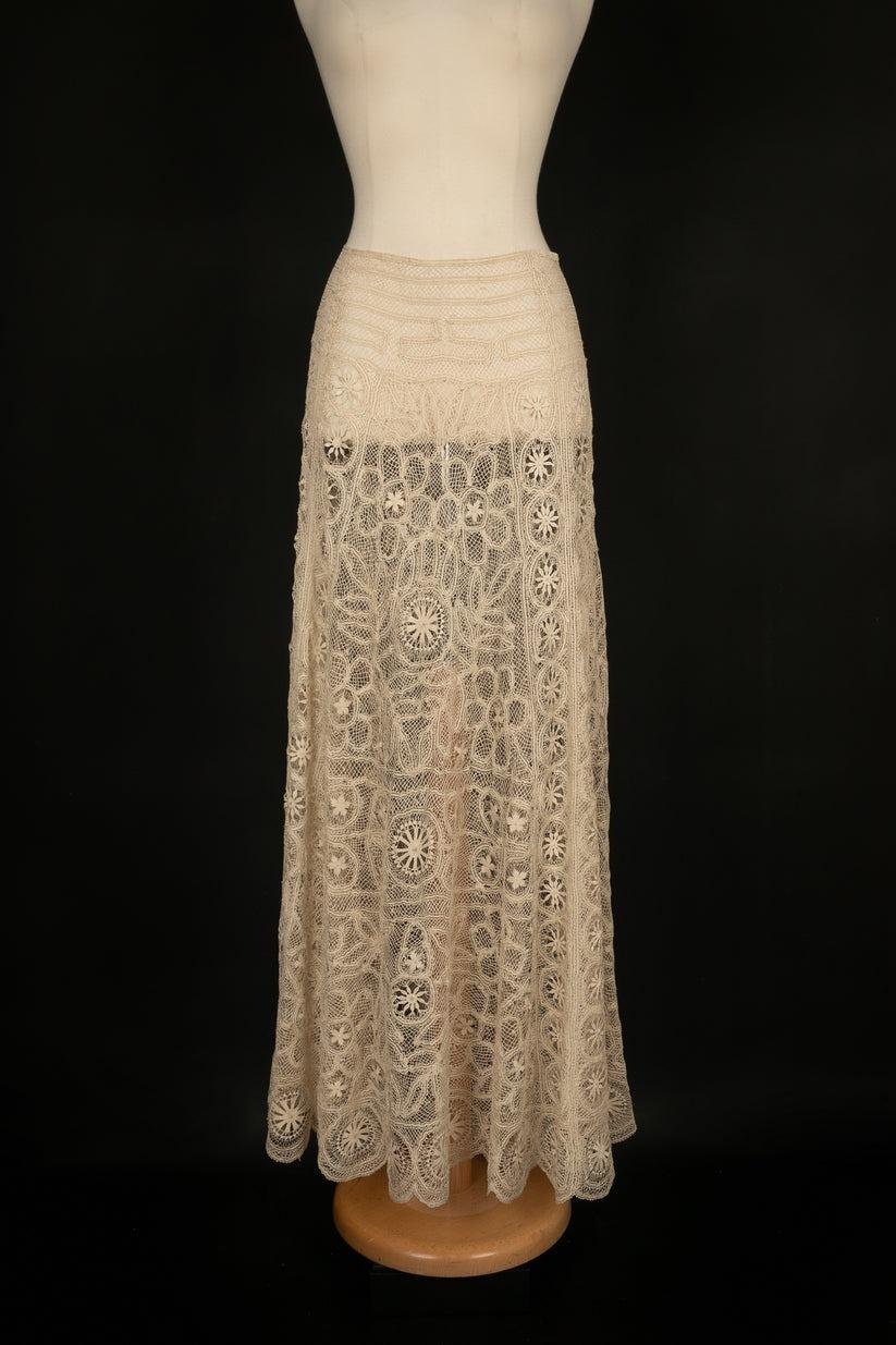Ensemble de veste à manches courtes et jupe longue en dentelle, 1910 en vente 2