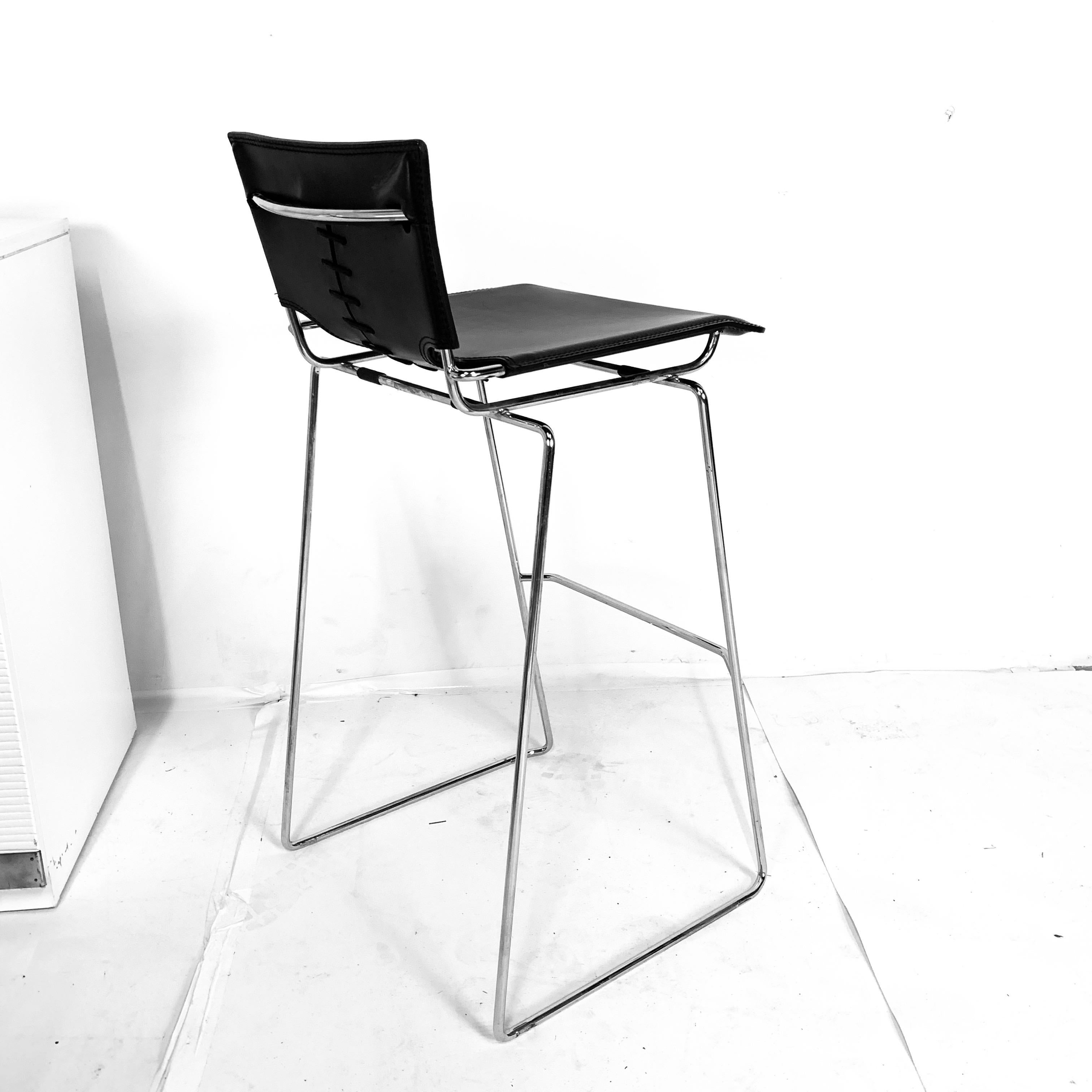 Laced Leather and Chrome Bar Stools by Toyoda Hiroyuki for ICF Group, Italy at 1stDibs