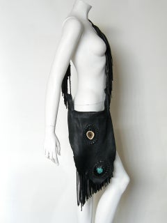 Laced Leather Cross Body Shoulder Bag with Fringed Strap