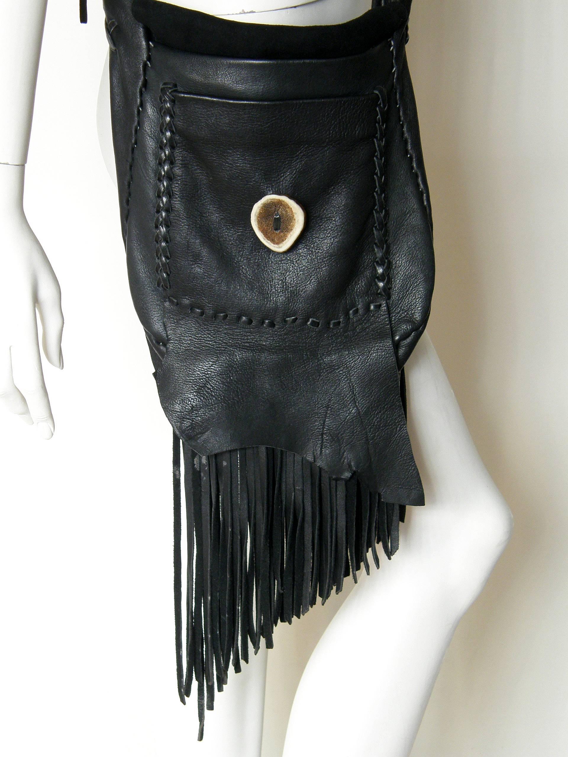 Laced Leather Cross Body Shoulder Bag with Fringed Strap 1