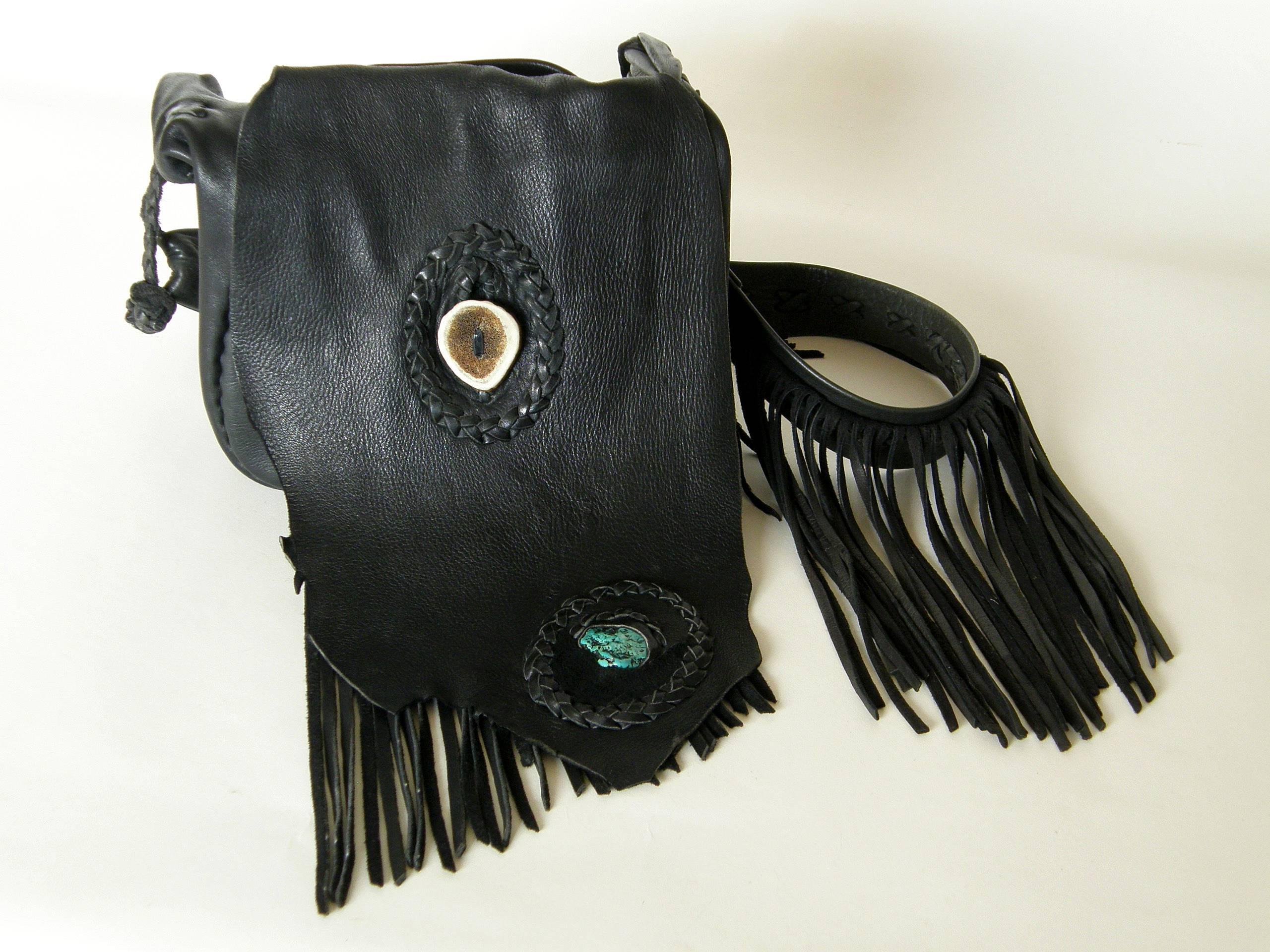 Laced Leather Cross Body Shoulder Bag with Fringed Strap 2