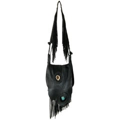 Laced Leather Cross Body Shoulder Bag with Fringed Strap