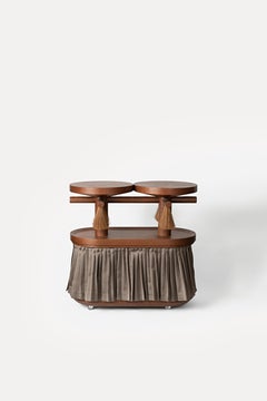 Servierwagen aus Spitzenholzfurnier, Rosshaar und Kutnu-Stoff von Studio Lugo