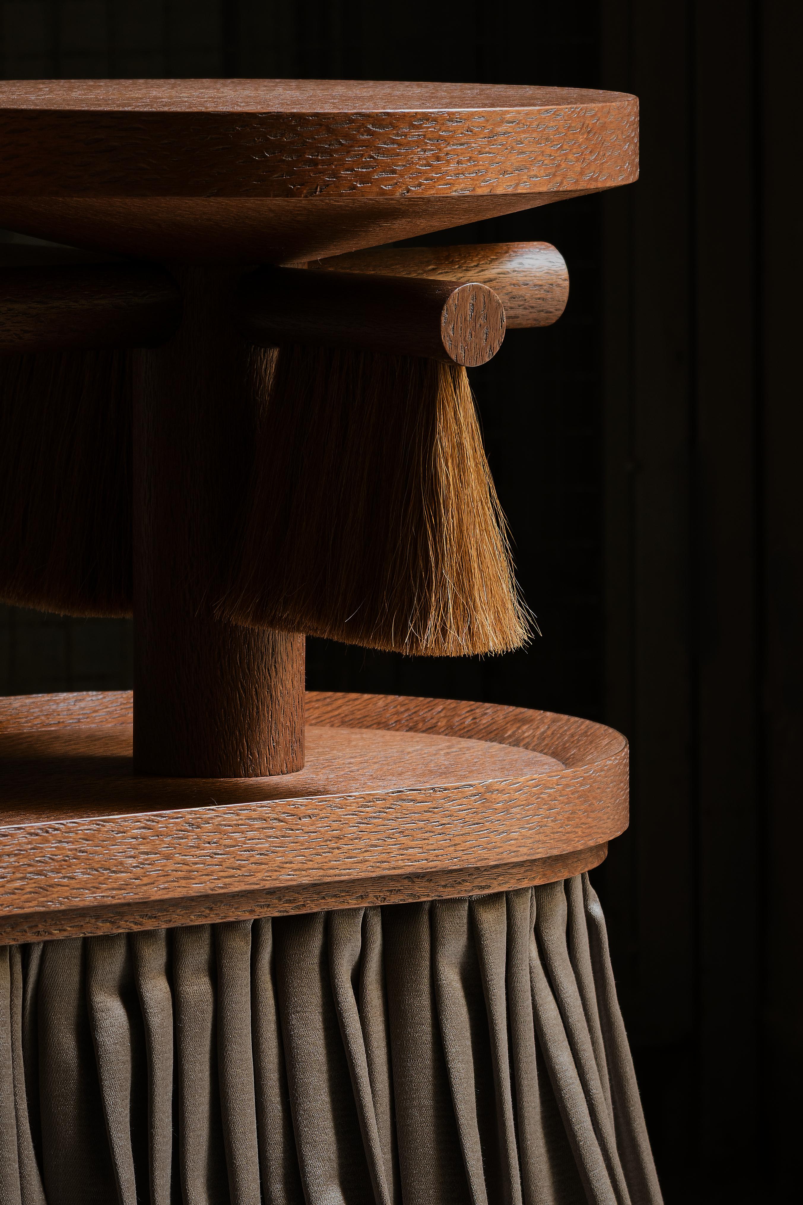 Carrello da portata in legno di pizzo, pelo di cavallo e tessuto Kutnu di Studio A Lugo In condizioni Nuovo in vendita a Geneve, CH