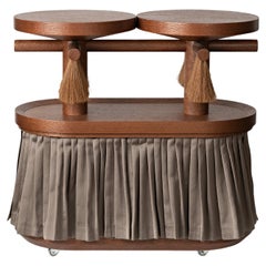Lacewood Veneer, Horse Hair, Kutnu Fabric Serving Trolley by Studio Lugo