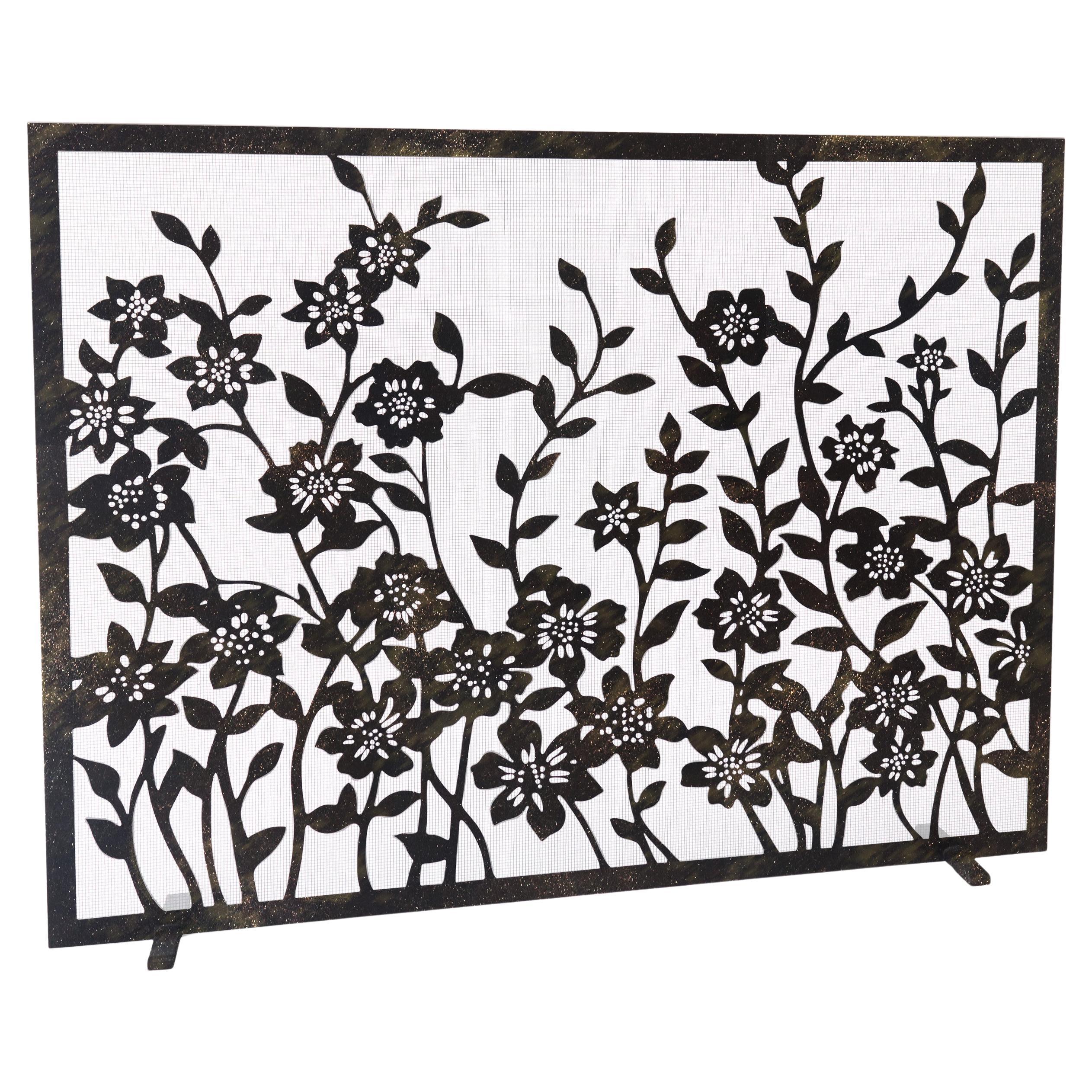 Pare-feu floral en dentelle dorée et noire froissée en vente