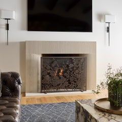 Lacey Floral Fireplace Screen, Handcrafted Iron, Tobacco Finish, USA