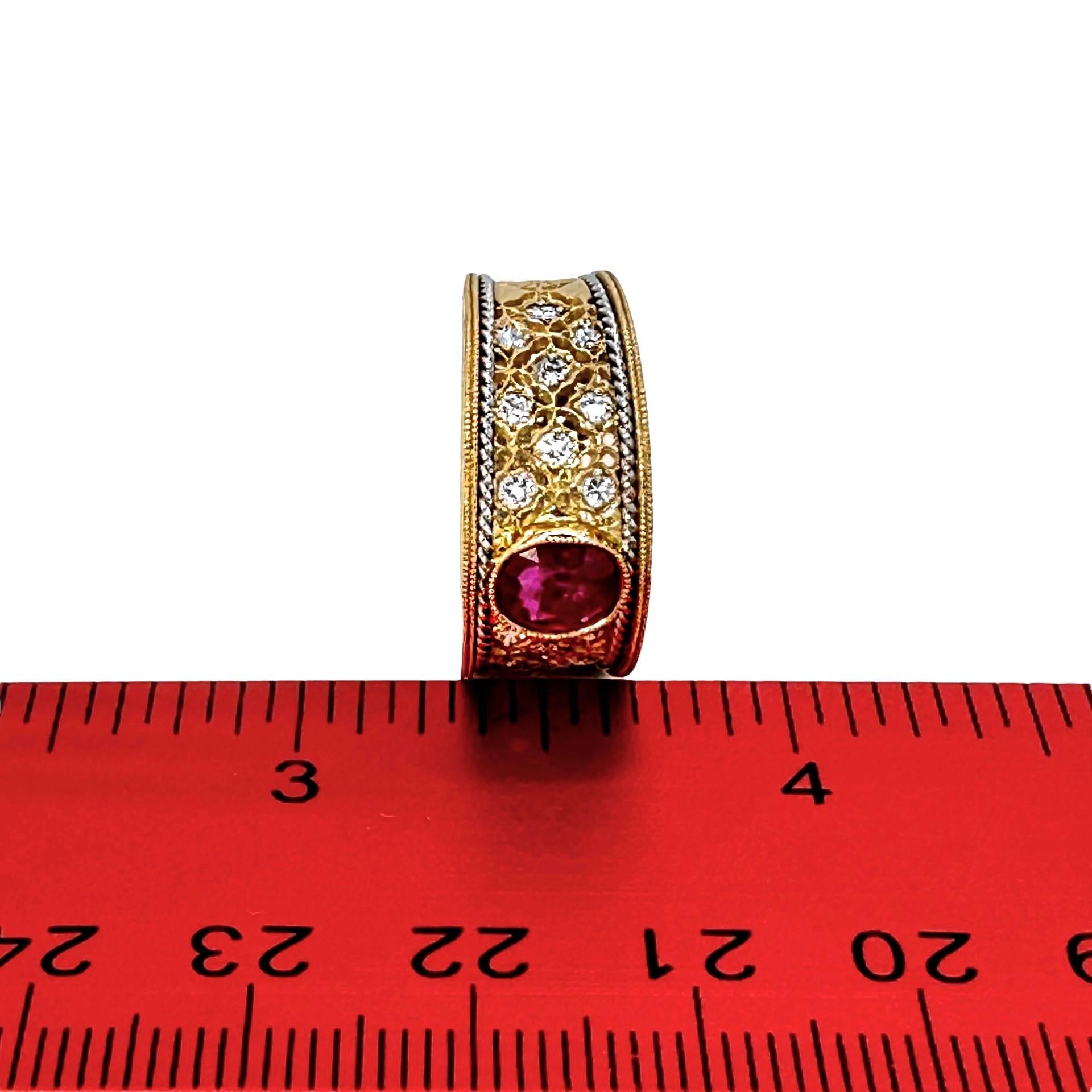 Lacey Mid-20th Century 18k Yellow Gold & Platinum Ruby and Diamond Cocktail Ring 3