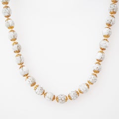Lacey White Floral Murano Glass Bead Choker Necklace, 1950s