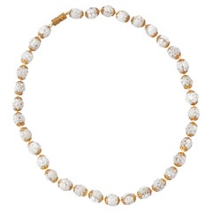Lacey White Floral Murano Glass Bead Choker Necklace, 1950s
