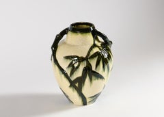 Lachenal & Jaéglé, Vase aus glasierter Keramik mit Bambusmotiv, Frankreich, um 1920