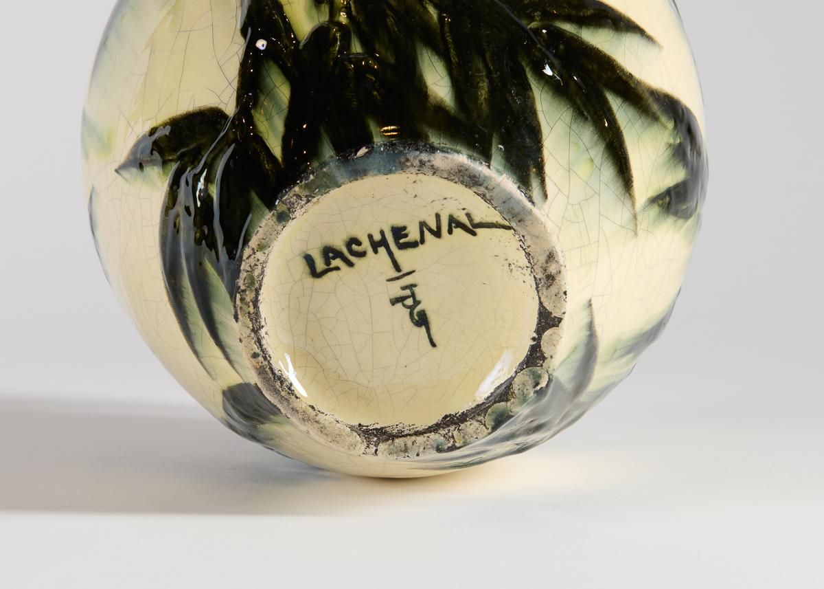 Francese Lachenal & Jaéglé, Glazed Ceramic Vase with Bamboo Motif, France, c. 1920 in vendita