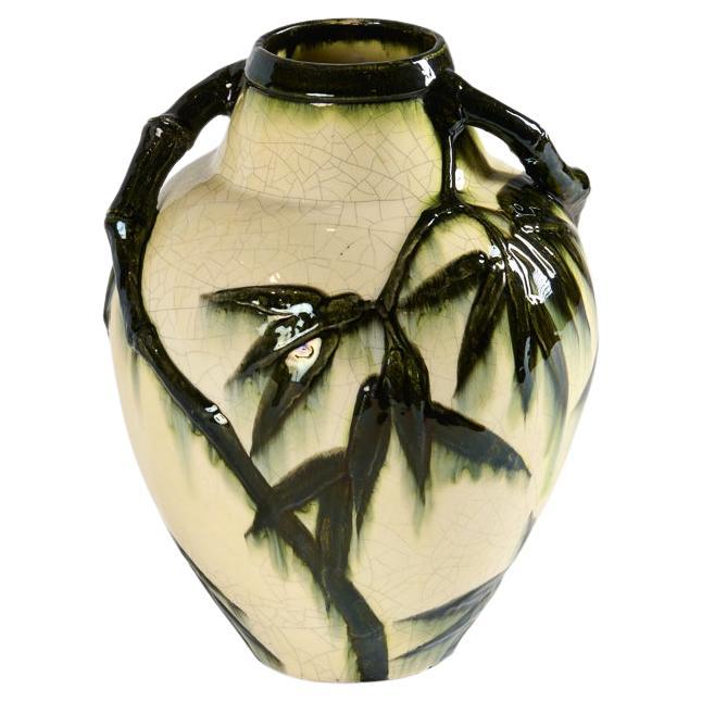 Lachenal & Jaéglé, Glazed Ceramic Vase with Bamboo Motif, France, c. 1920 in vendita