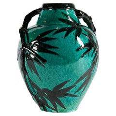 Lachenal & Jaéglé, Glazed Ceramic Vase with Bamboo Motif, France, c. 1920