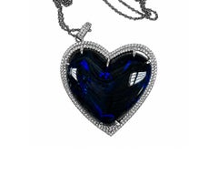 lack Opal Diamond Heart Pendant Necklace in 18K White Gold – 85ct Natural Opal