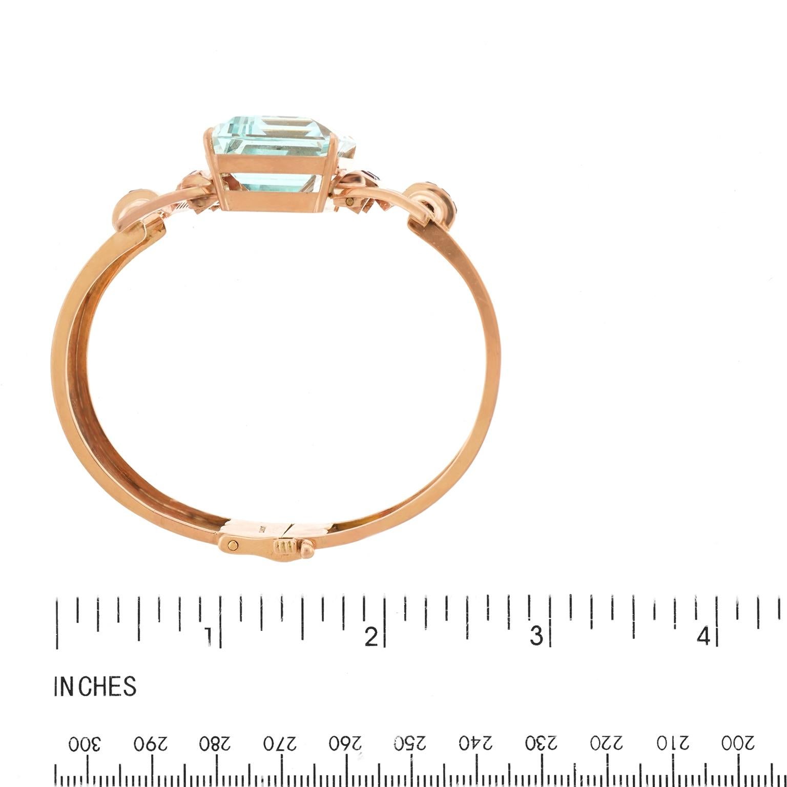 Lackritz Stunning Art Deco Aquamarine Diamond and Ruby-Set Gold Bracelet 2