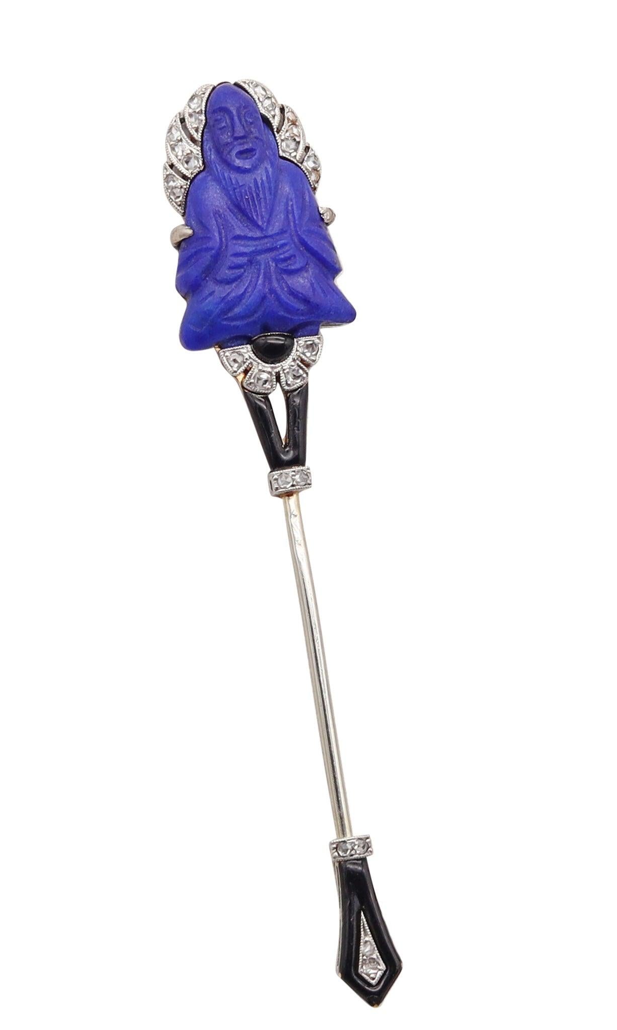 LACLOCHE 1920 Paris Art Déco Jabot émaillé Platine Diamants & Lapis Bouddha