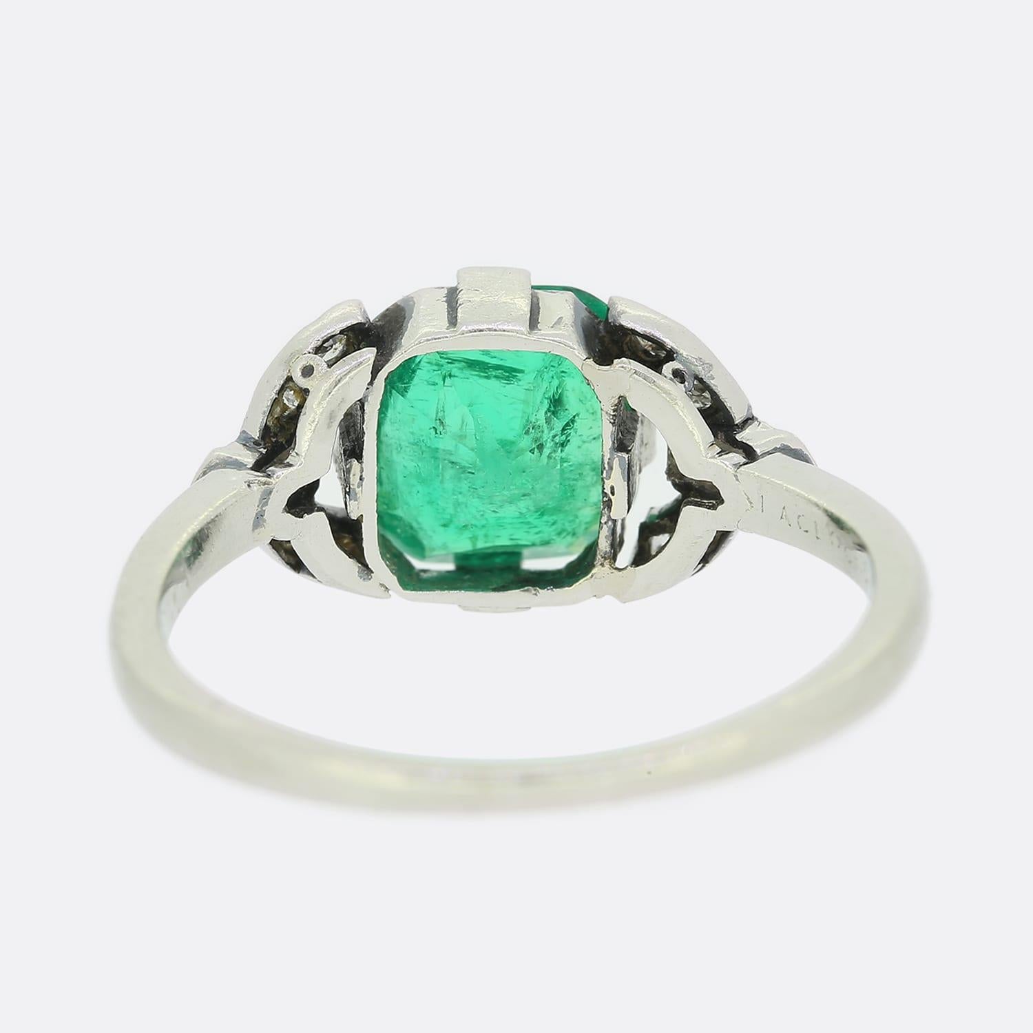 Lacloche Art Deco 0.80 Carat Emerald and Diamond Ring In Good Condition For Sale In London, GB